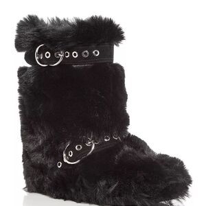Jeffrey Campbell Black Women's Fluffed-Up Faux Fur Booties Size 7